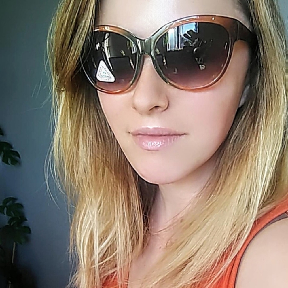 Tri Color Poly Carbon Cat Eye Sunglasses Green